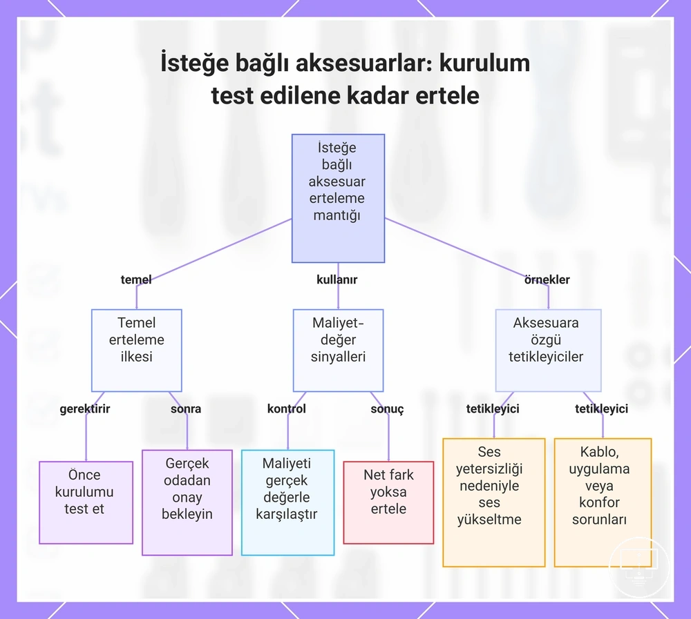 İsteğe bağlı aksesuarlar: kurulum test edilene kadar ertele
