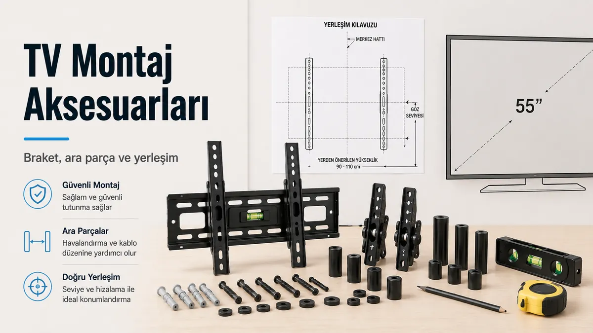 Braketler, ara parçalar ve konumlandırma araçlarıyla TV montaj ve yerleştirme aksesuarları